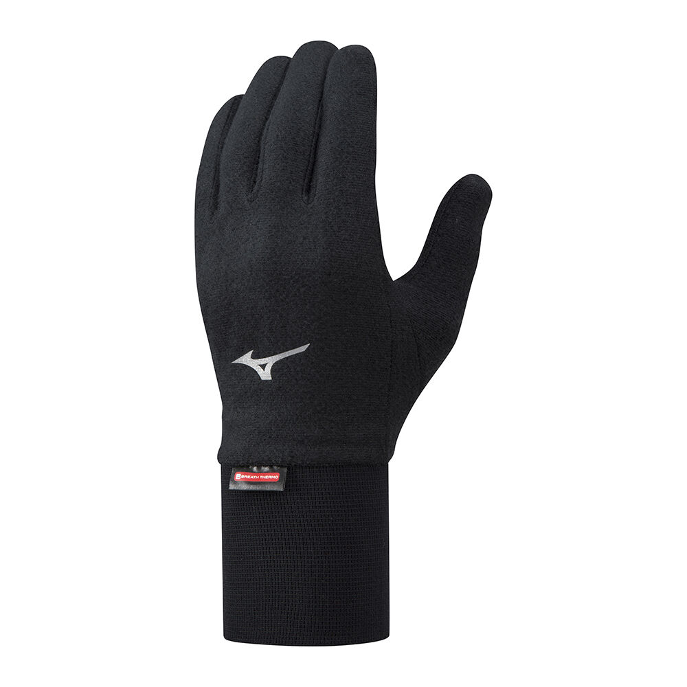 Panske Rukavice Mizuno Breath Thermo Mid Weight Fleece Bezecke Čierne Vypredaj RWSO69287